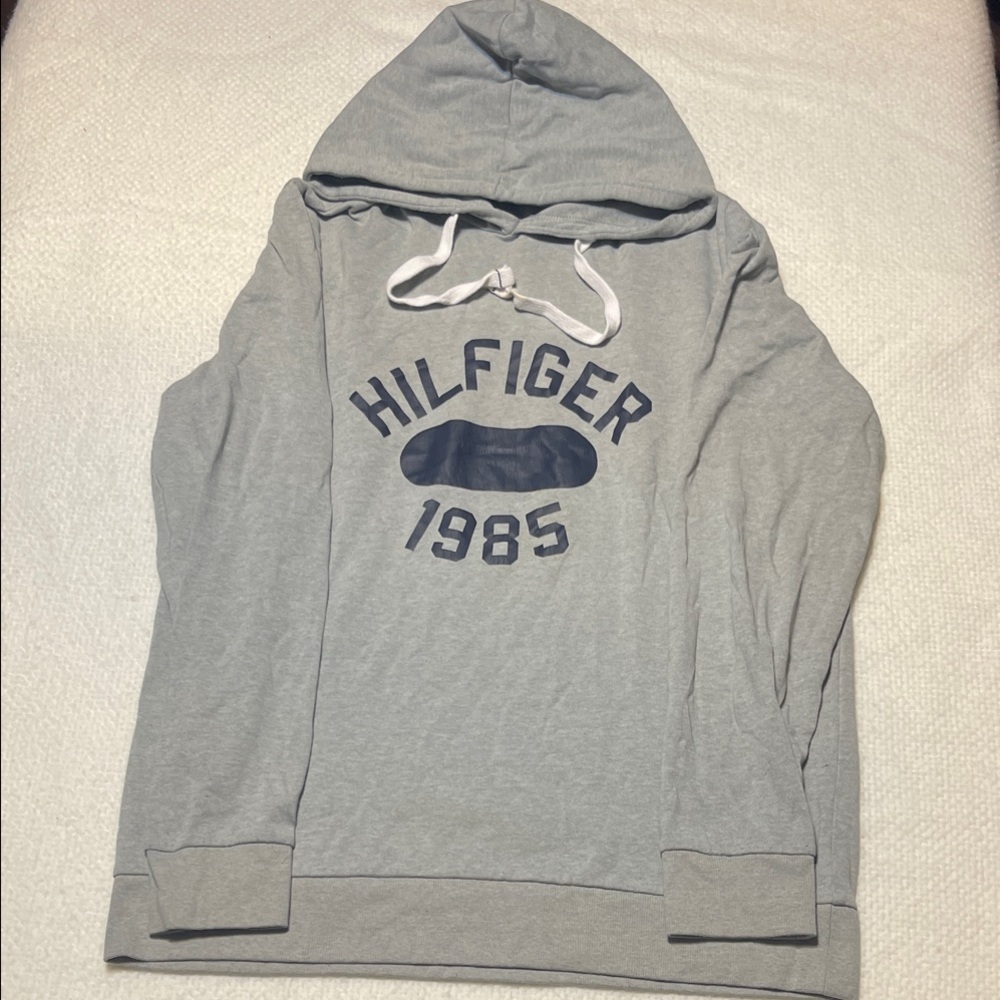 Tommy Hilfiger Classic Light Gray Hoodie Sleeper lightweight with Navy Logo Mens